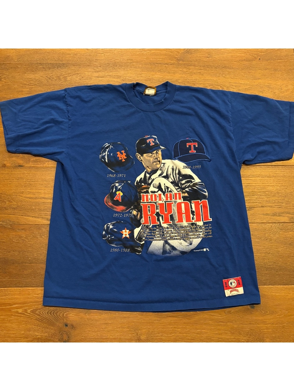Vintage 90s Nutmeg Nolan Ryan MLB Career Graphic T-Shirt Mens XL Made in USA